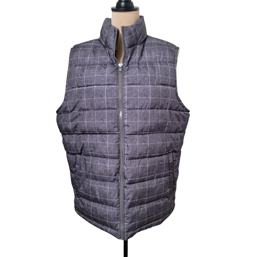 Gap Size M Gray Herringbone Plaid Full Zip Puffer Vest, Excellent, Like New Cond